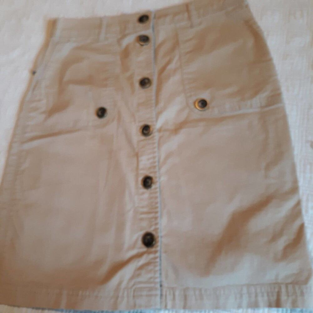 Nautica Women's Button-up Pencil Skirt Size 0 Beige Pleated Back Hemline